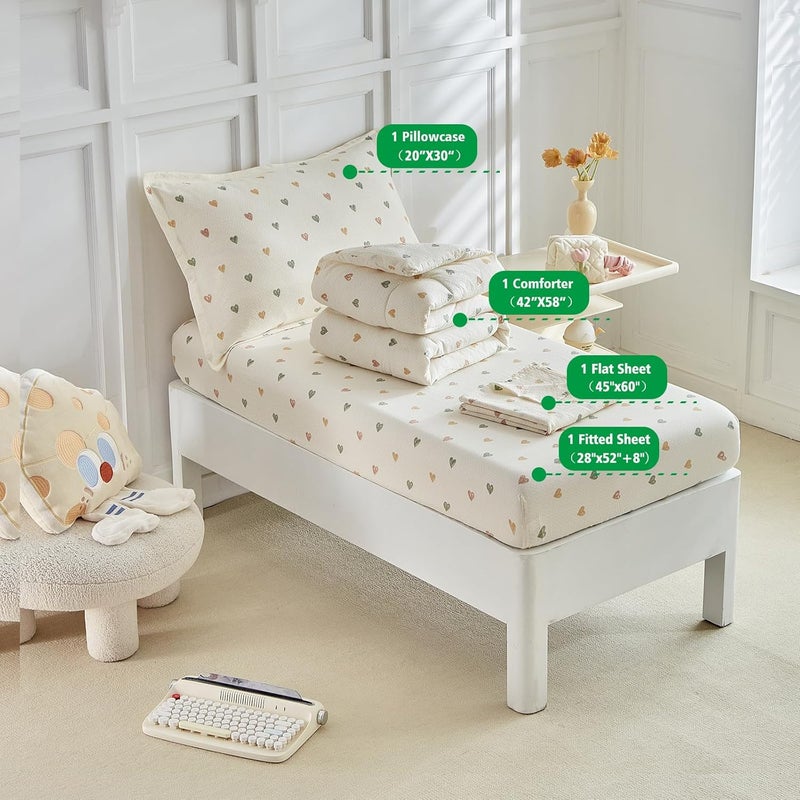 DuShow White Star Toddler Bedding Set,4 Pieces Reversible Toddler Comforter Set,Ultra Soft Crib Bed Set for Girls and Boys,Including Comforter,Sheets and Pillowcase - Image 4